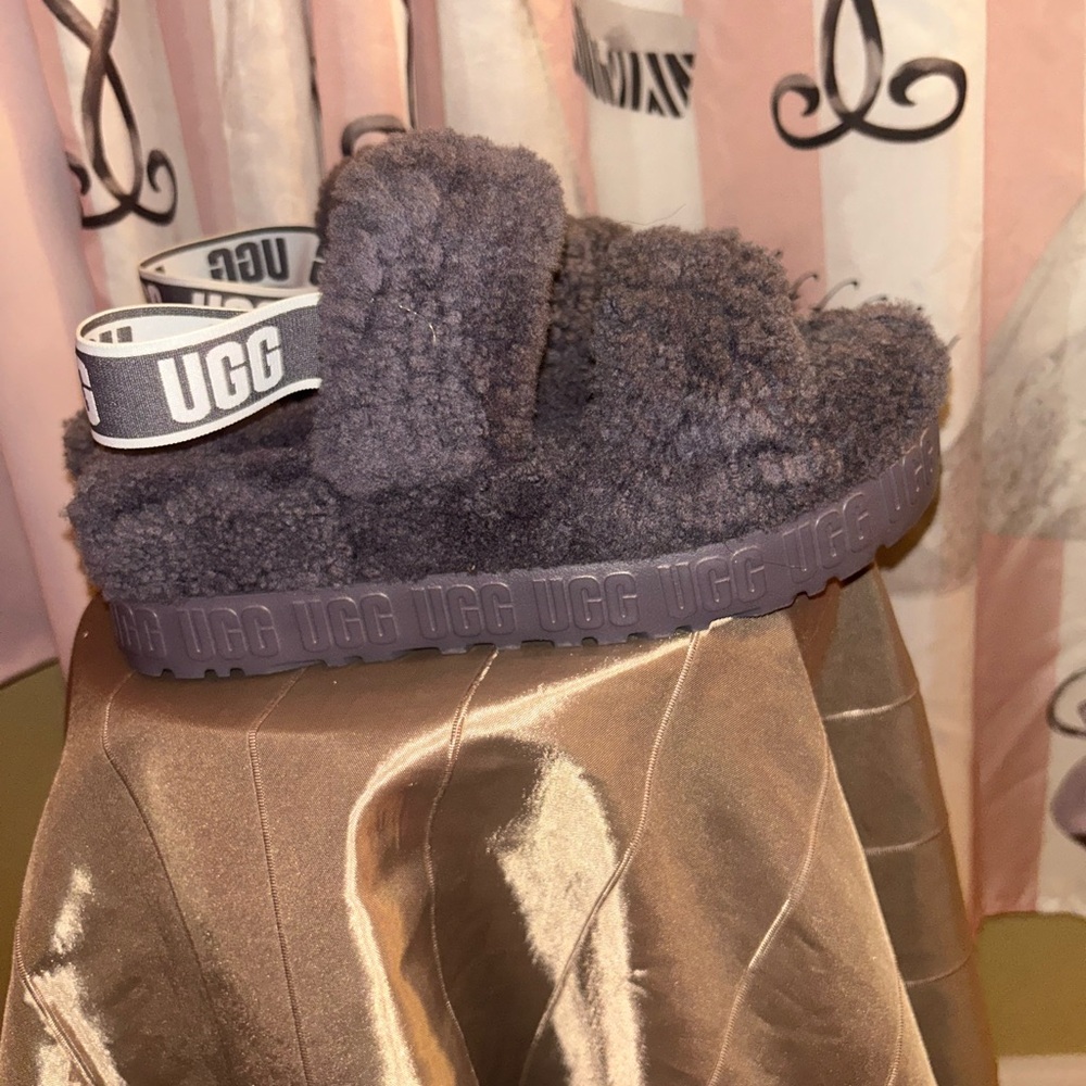 UGG Charcoal Fluffy Sandals/Slippers